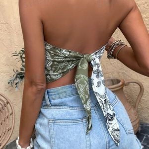 Paisley Print Tie Back Bandana Tube Top